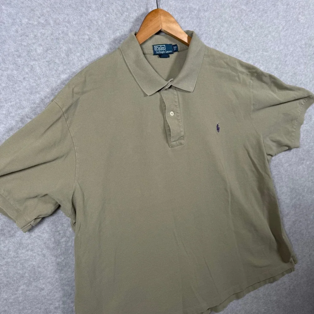Polo Ralph Lauren Mens 2XB Big Polo Shirt Olive Green Short Sleeve Cotton Pique - Picture 5 of 10